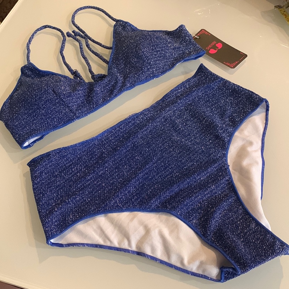 Blue and silver bikini - tanning suit